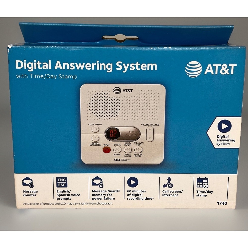 AT&T 1740 Digital Answering System With Time and Day Stamp - White NIB